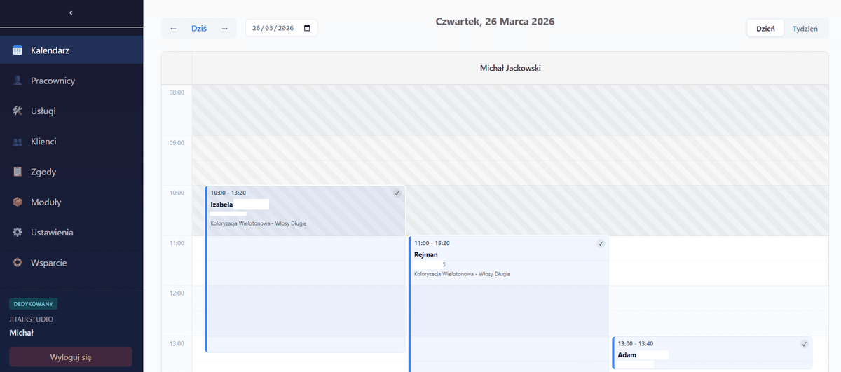 Podgląd systemu rezerwacji UmówSię dla Salonu Beauty